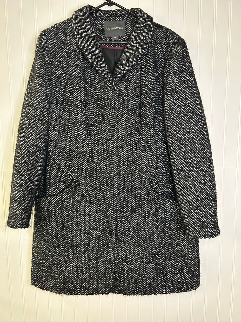 Covington Women's Black & White Herringbone Wool-Blend Coat Size XL
